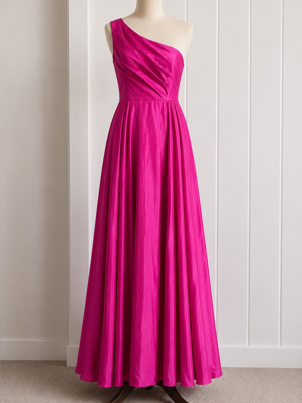 ML Monique Lhuillier Pink Taffeta One Shoulder Formal Gown Size Small NWOT